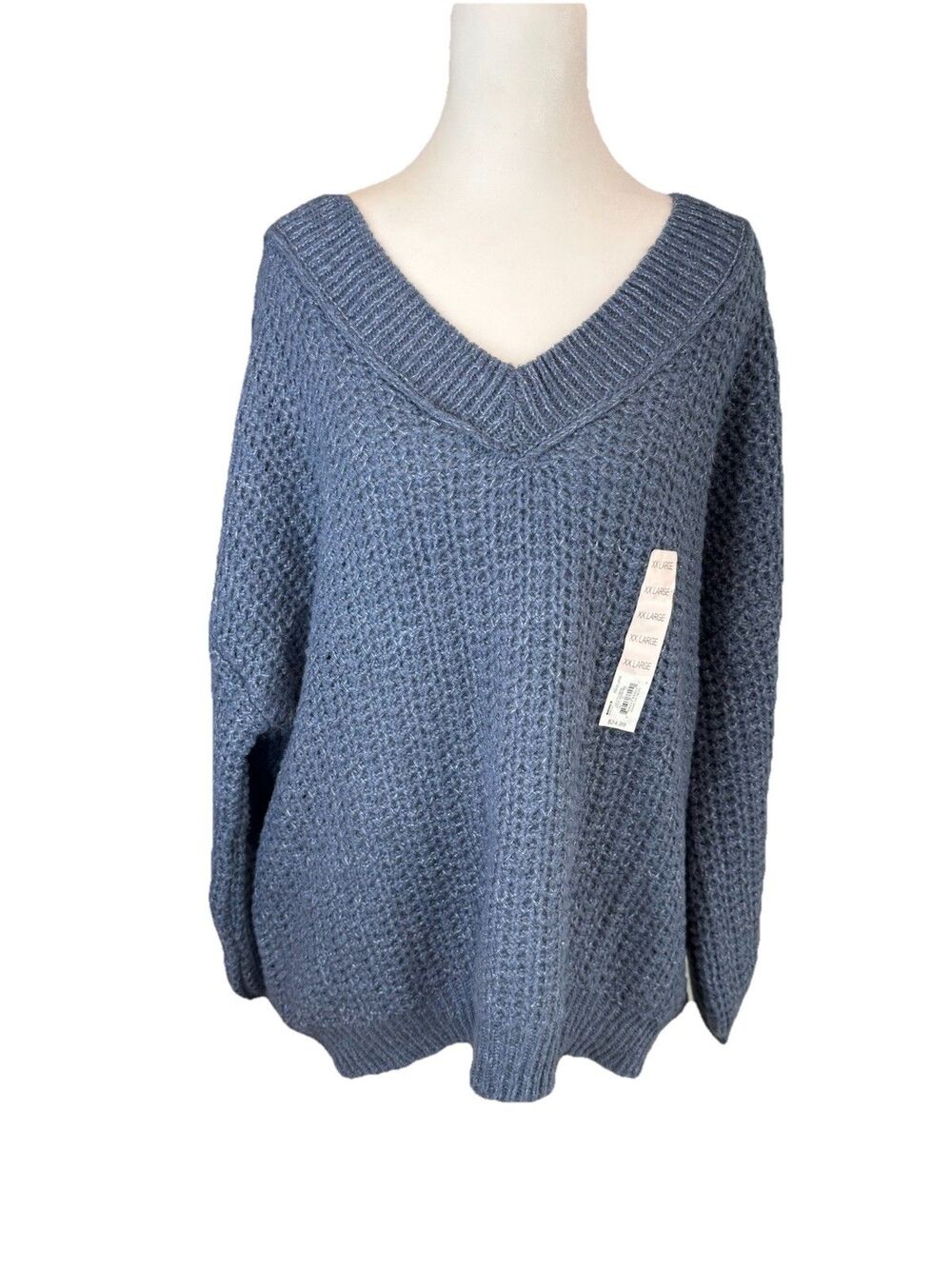 Juniors' SO Sweater Size XXL Blue V-Neck Pullover Long Sleeve NWT